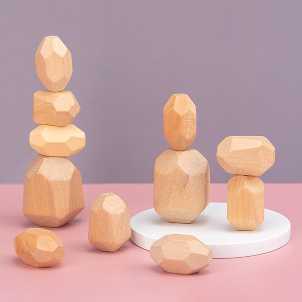 36 Pcs Wooden Colored Stone Stacking Game Building Block G138381