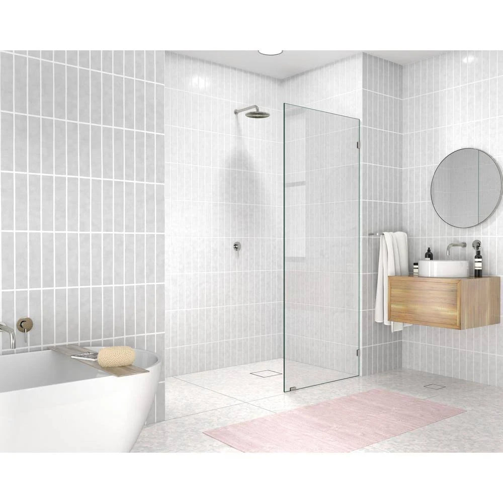 Frameless Shower Fixed Panel with Brushed Nickel Hardware Q980418
