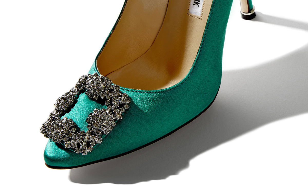 Green Satin Jewel Buckle Pumps N8370