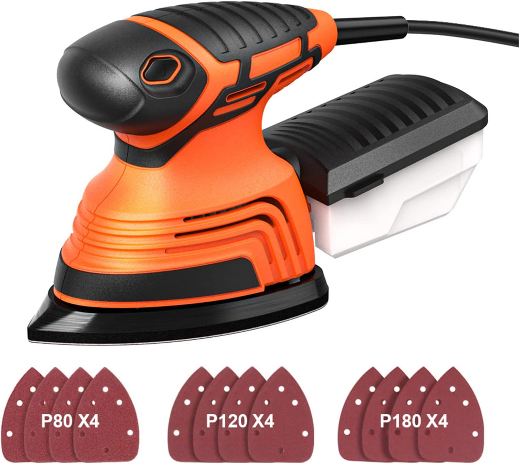 Random Orbit Sander, 260W Palm Sander with 20pcs Sanding Paper, 5 Inches, 14000 RPM, Pack of 2 Q15411