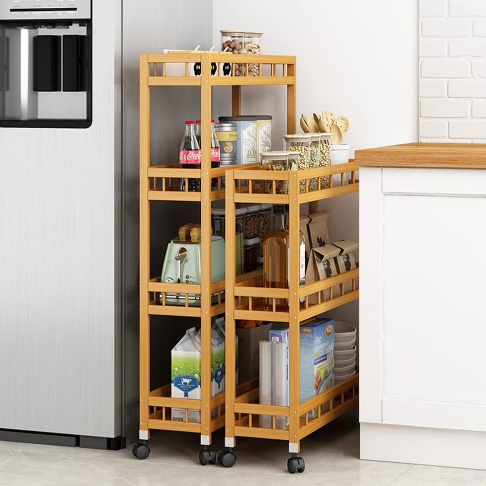 4-Tier Bamboo Rolling Kitchen Cart with Wheels Z865