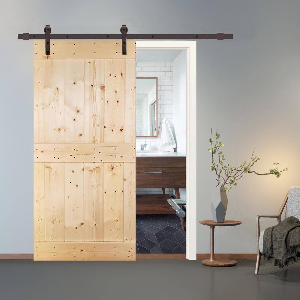 Unfinished 2 Panel Wood Barn Door with Sliding Hardware F5401
