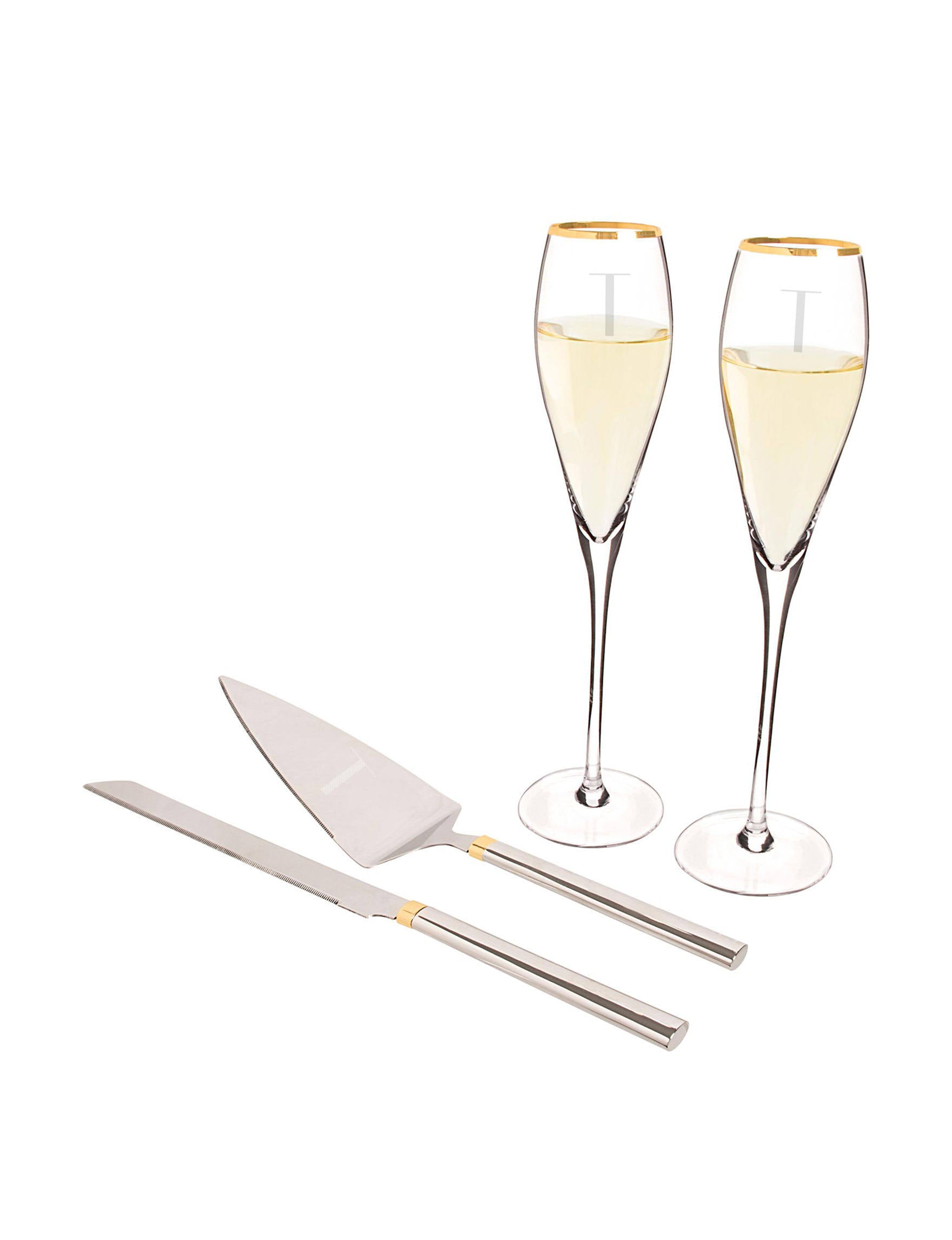 Gold Champagne Flutes and Cake Serving Set H7106