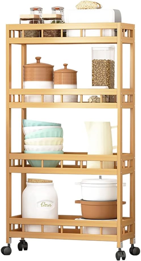 4-Tier Bamboo Rolling Kitchen Cart with Wheels Z865
