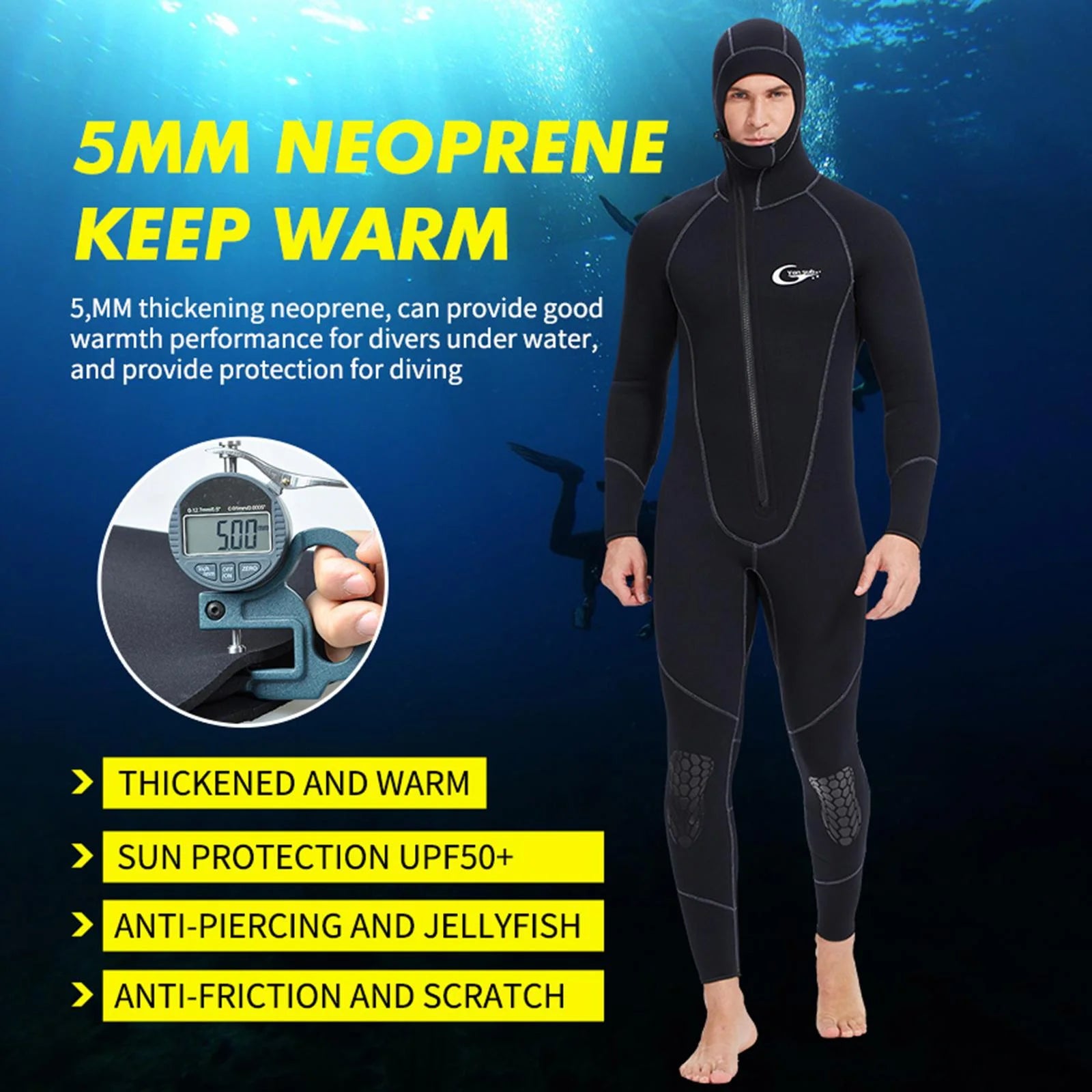 Mens 5mm Hooded Neoprene Scuba Diving Suit XL T389047