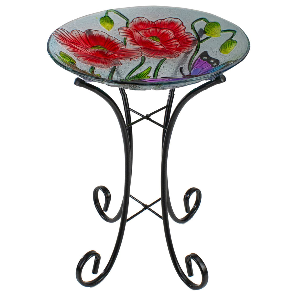 Hand Painted Glass Outdoor Birdbath S458
