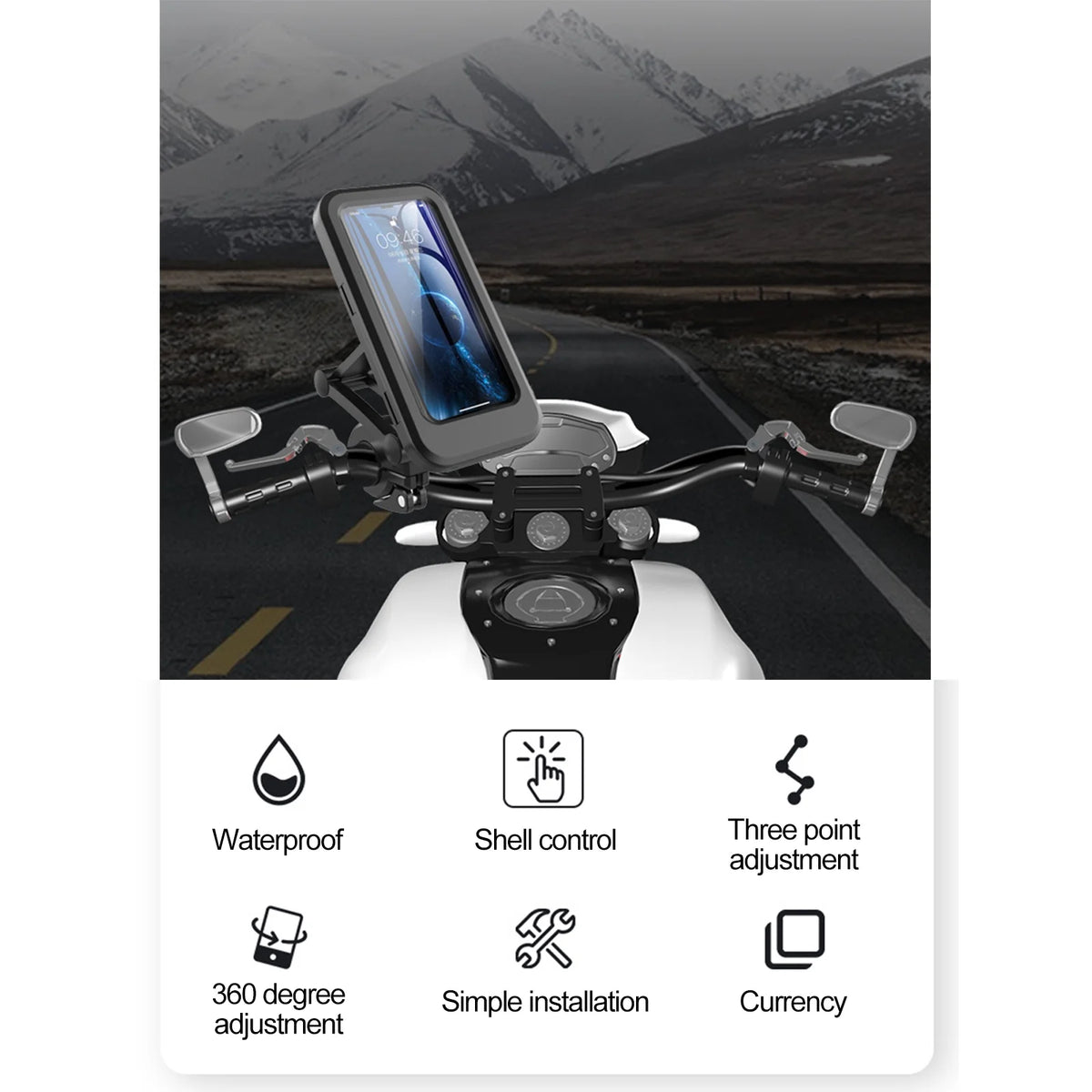 Waterproof Motorcycle Phone Mount Handlebar Phone Holder (Black) U944330