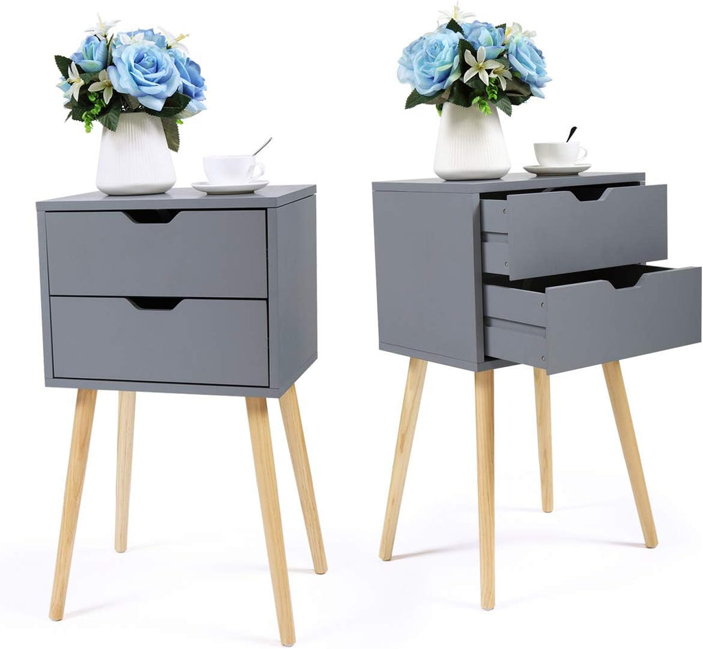 Grey Wood 2 Drawer Nightstand End Table Q6434