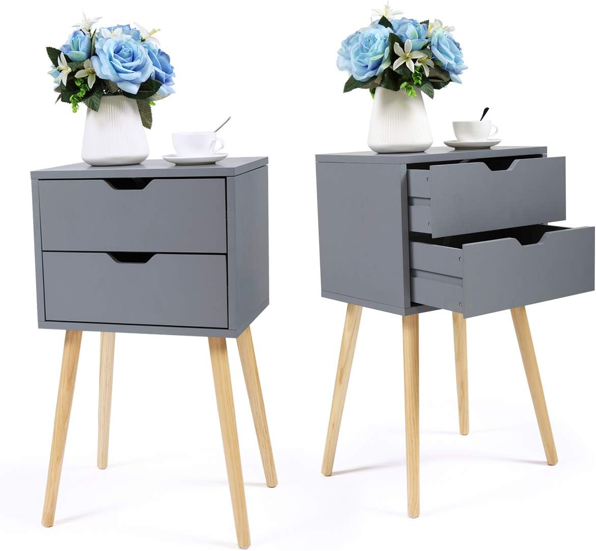 Grey Wood 2 Drawer Nightstand End Table Q6434