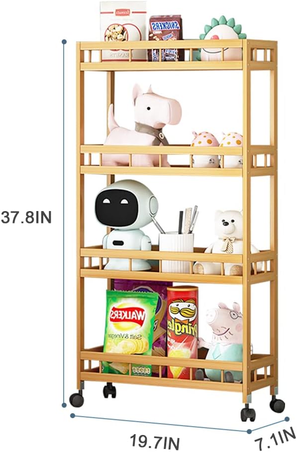 4-Tier Bamboo Rolling Kitchen Cart with Wheels Z865