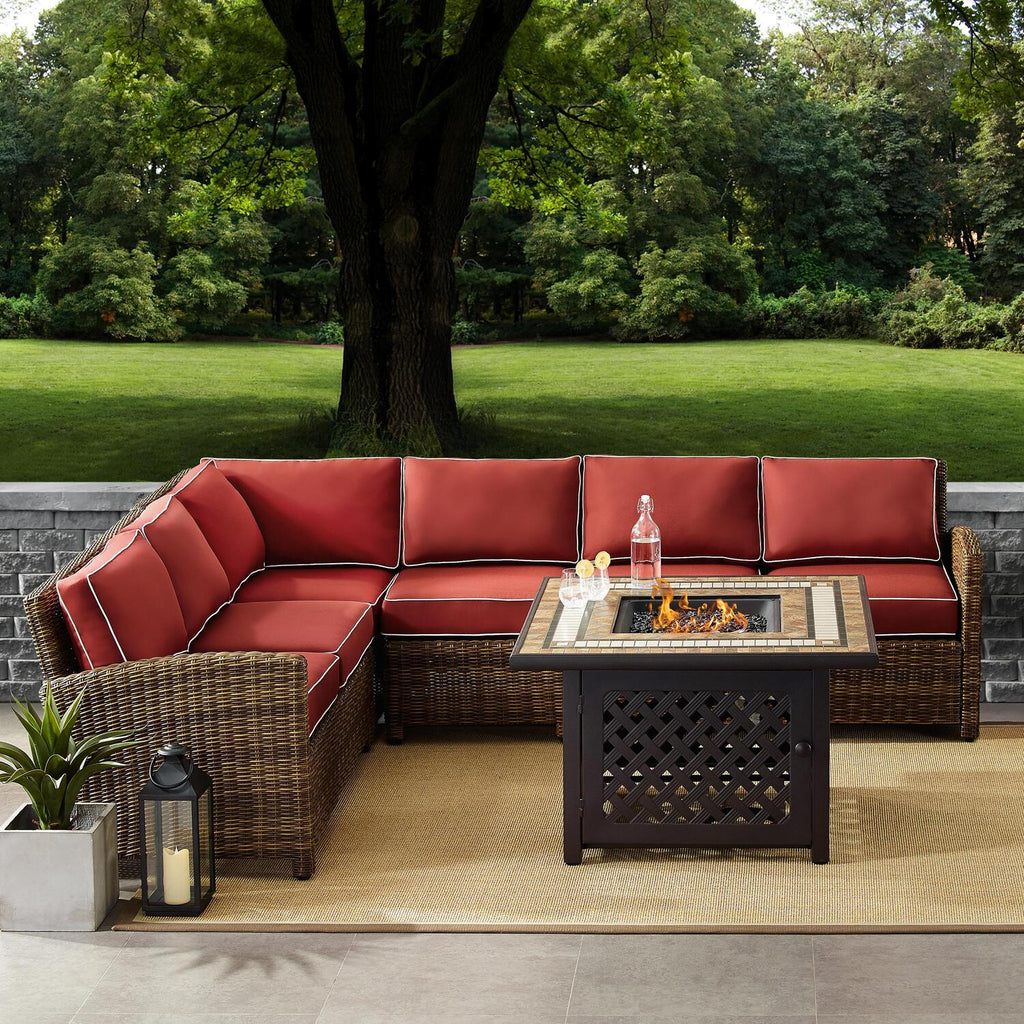 5Pc Outdoor Wicker Sectional Set with Glass Top Coffee Table F2438