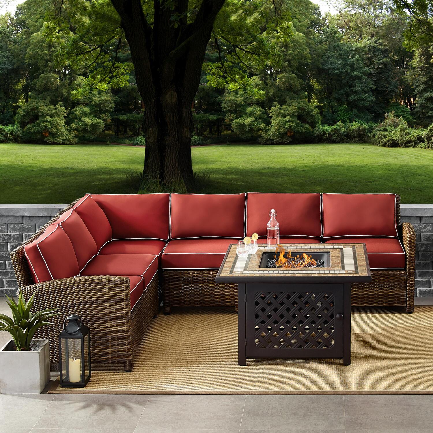 5Pc Outdoor Wicker Sectional Set with Glass Top Coffee Table F2438