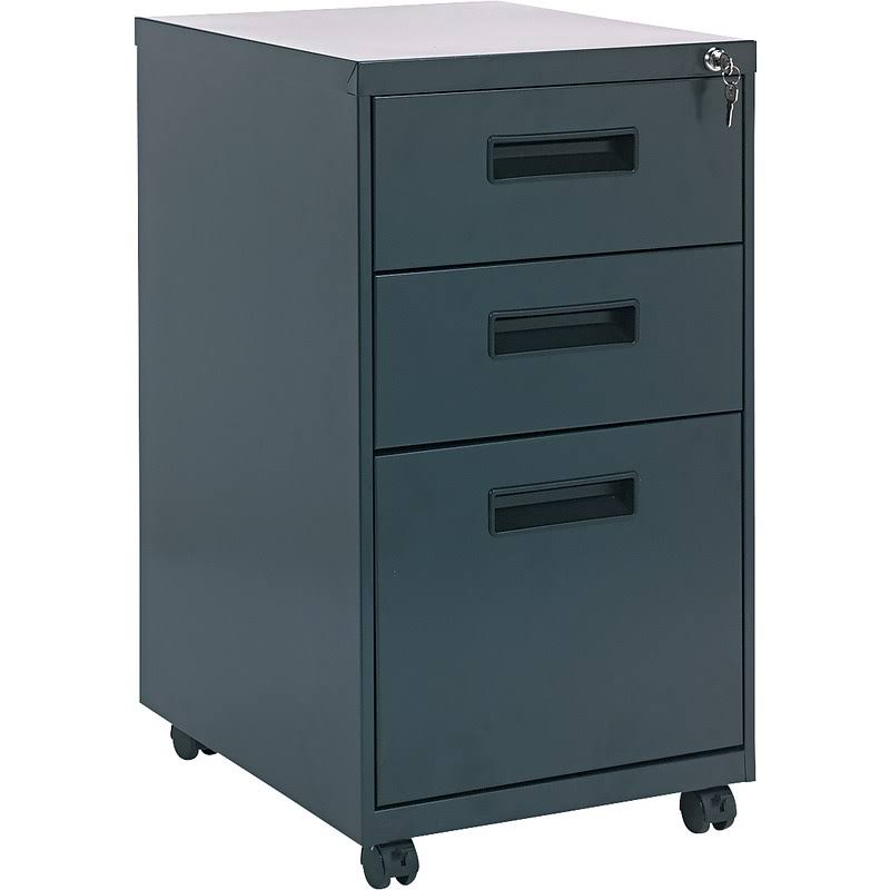 Three-Drawer Metal Pedestal File, Charcoal, Gray F4290