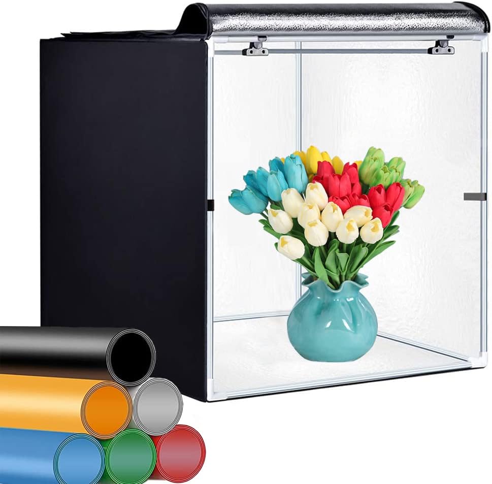 Photo Studio Light Box 24 x 24 Inch Photography Shooting Tent Kit with LED Lights, Carry Bag and 3 Color Backdrops R85745