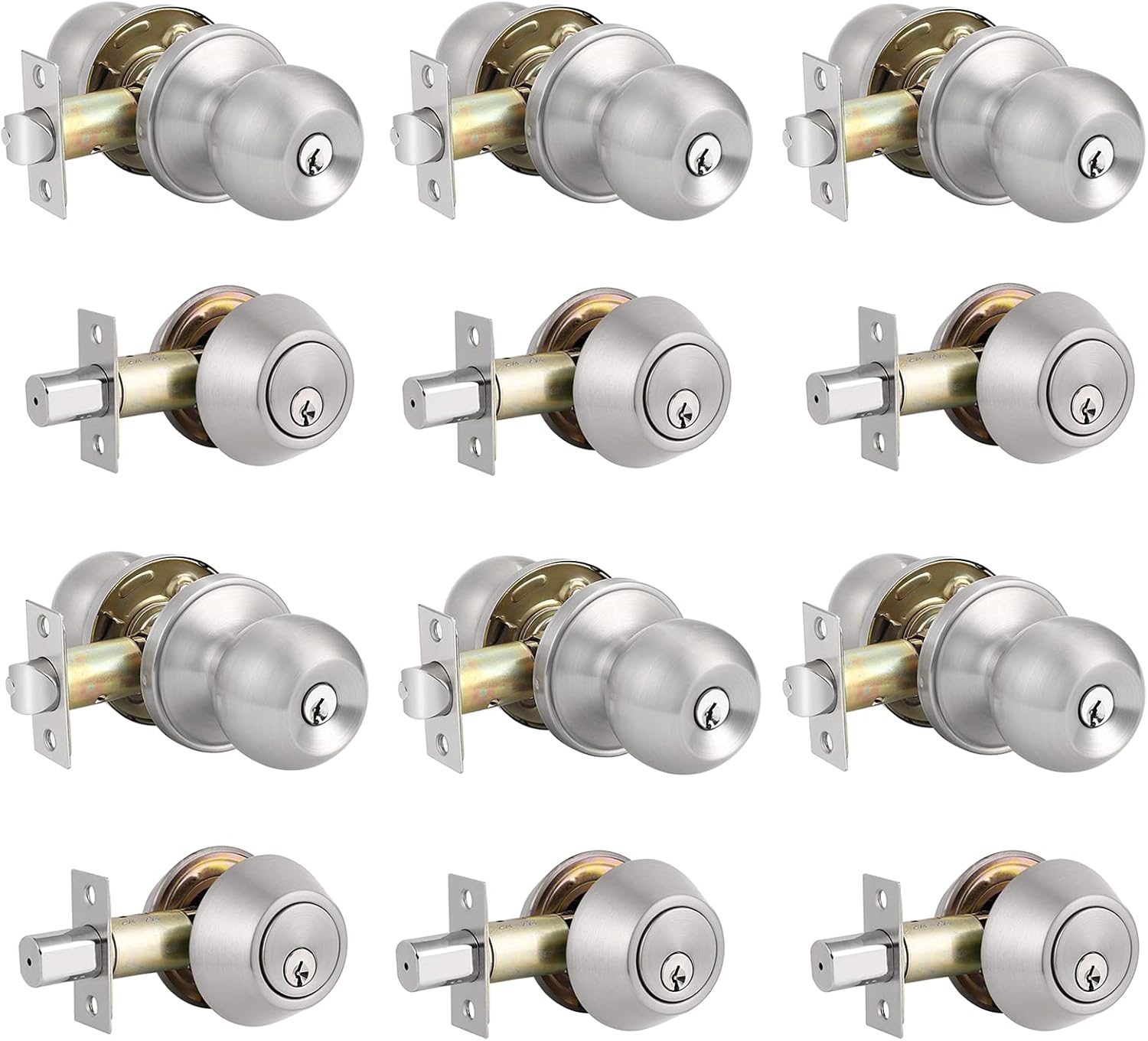 2 Pack Entry Door Knobs with Double Cylinder Deadbolt, Satin Nickel Finish Q258