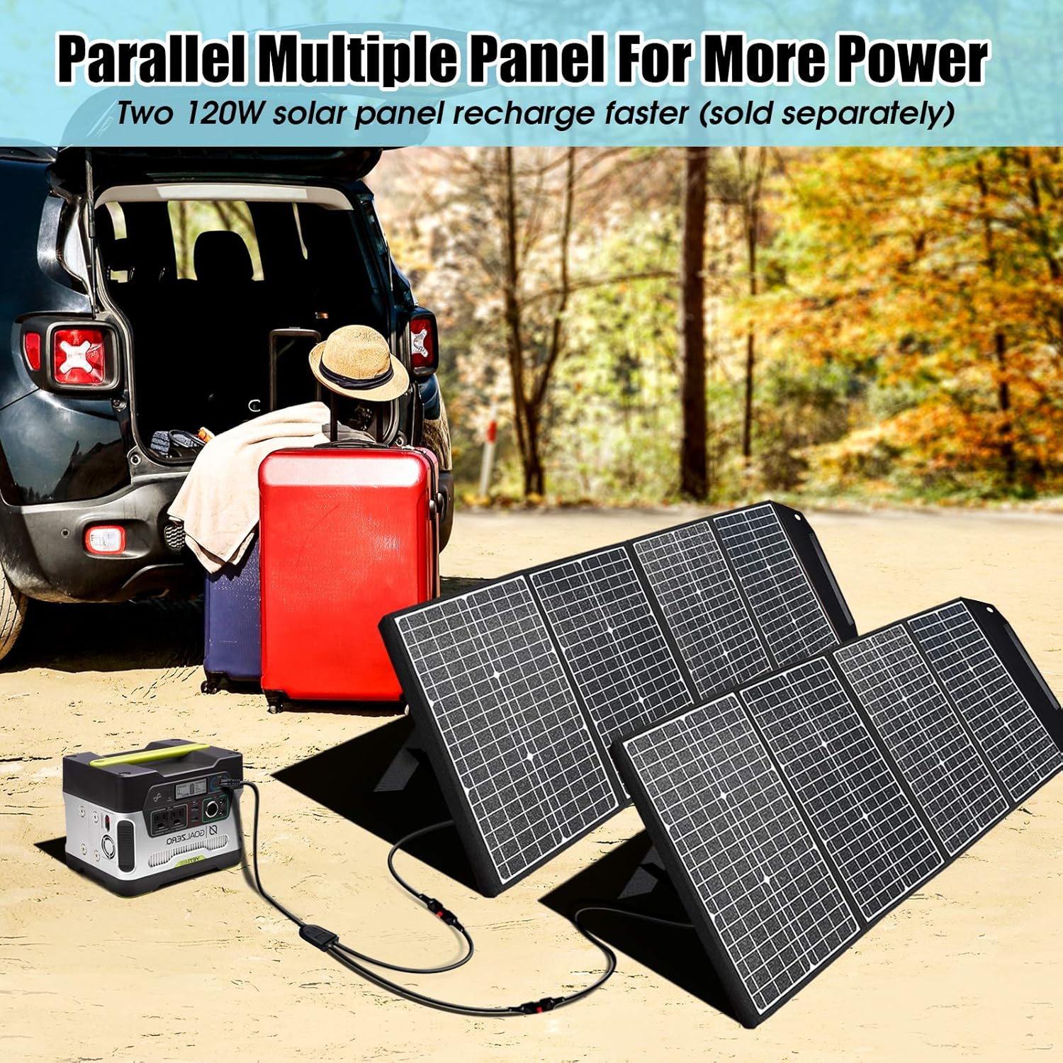 120W Foldable Solar Panel with Adjustable Kickstand U754259