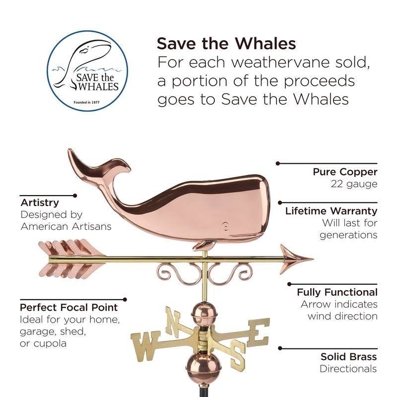 Pure Copper Save The Whales Weathervane M925