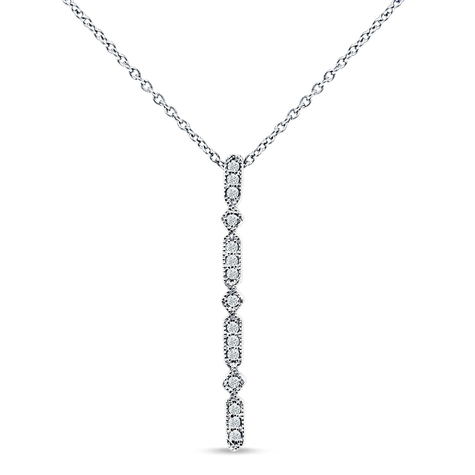 14K White Gold Diamond Drop Bar Pendant Necklace 18" M885835