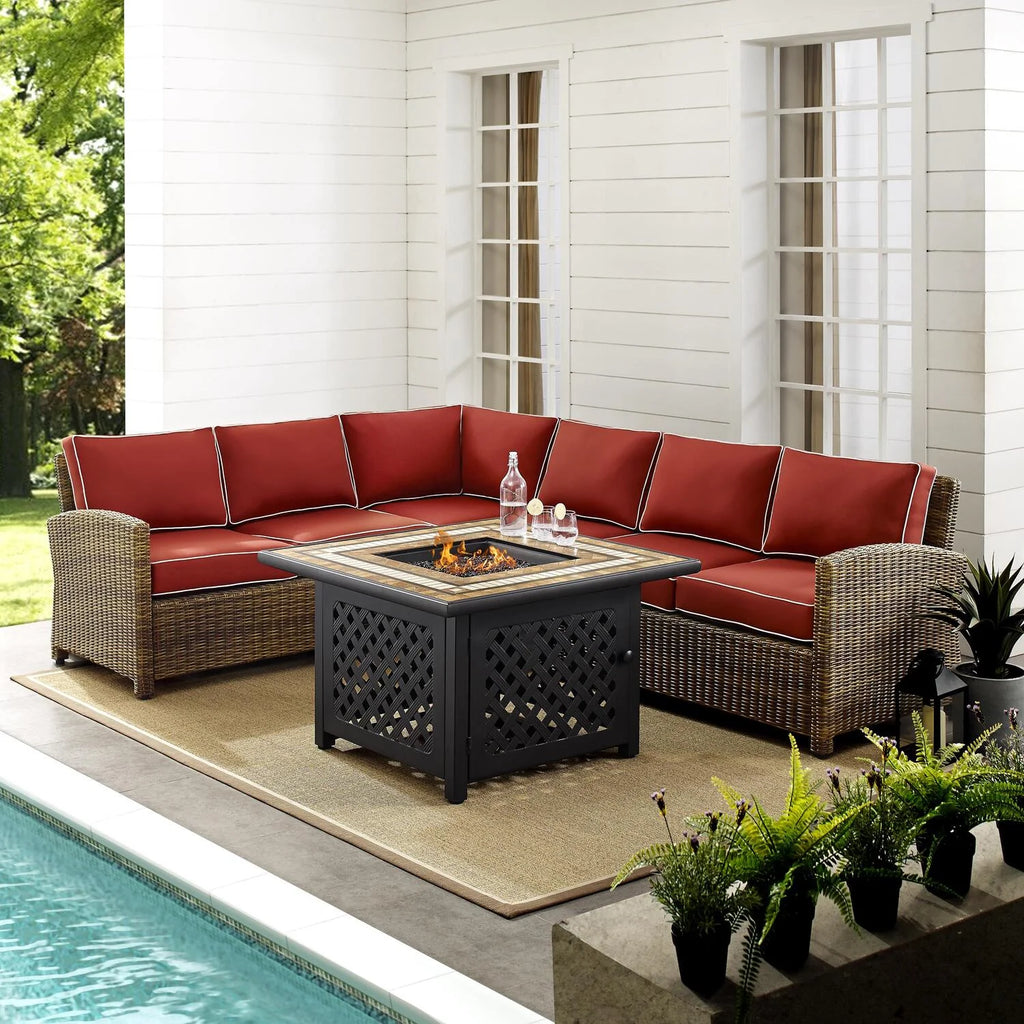 5Pc Outdoor Wicker Sectional Set with Glass Top Coffee Table F2438