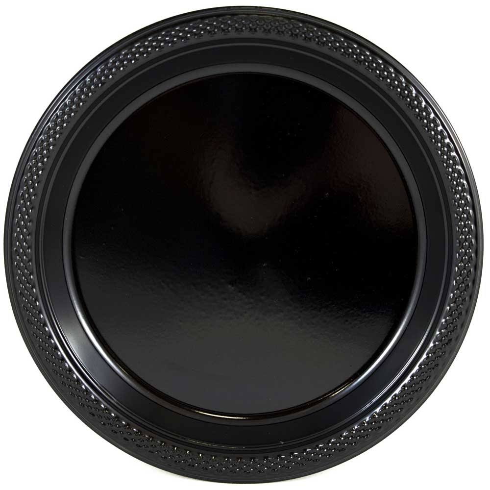 Black Plastic Party Plates, 200 Plates/Box J20302