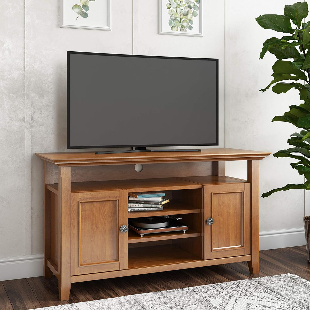 Solid Wood TV Media Stand with Storage Cabinet and Shelves J628830