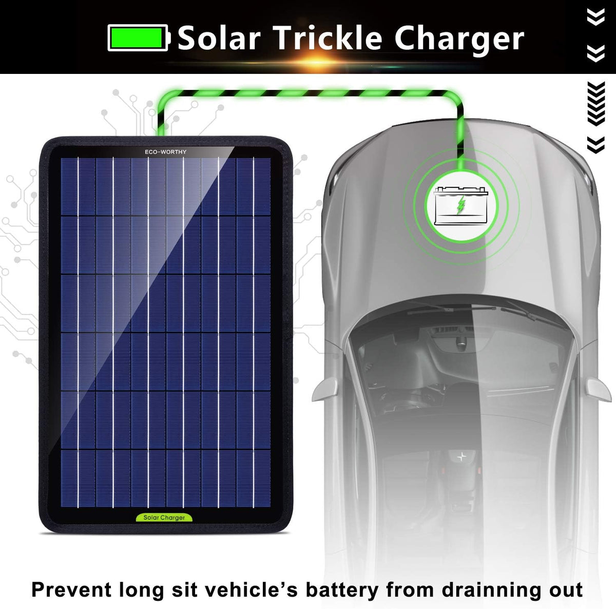 12 Volt 10 Watt Solar Car Battery Charger & Maintainer with Alligator Clip Adapter U263441