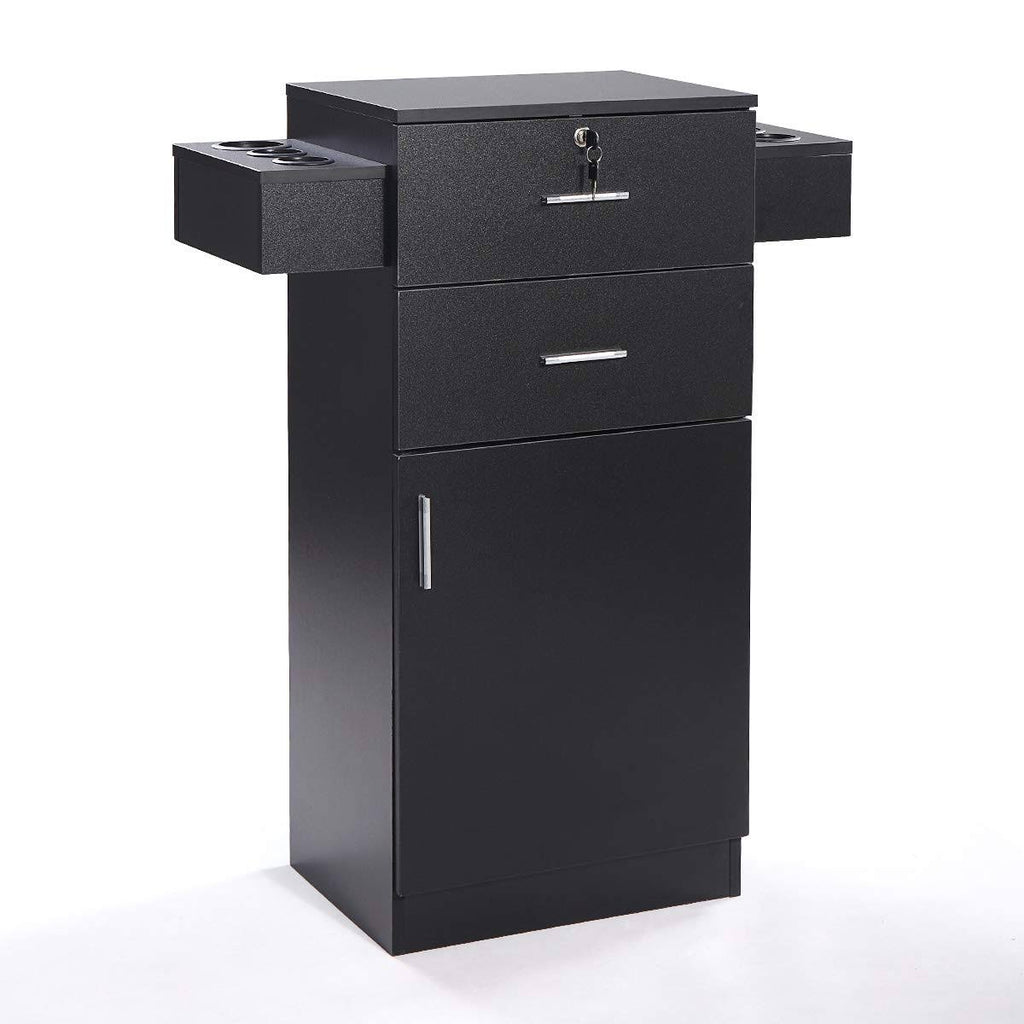 Black Locking Salon Storage Cabinet Stylist Station with Hair Dryer Holder Drawer O706